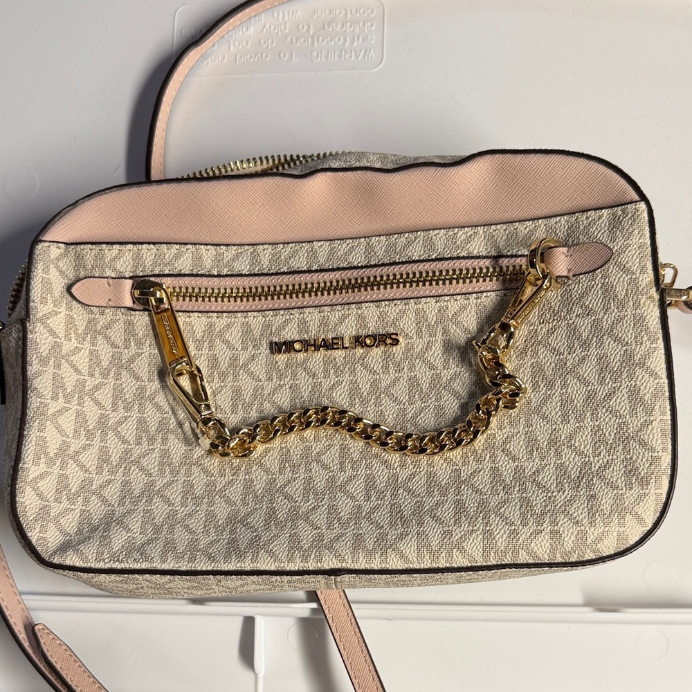 Michael Kors Cream and Pink Crossbody Bag